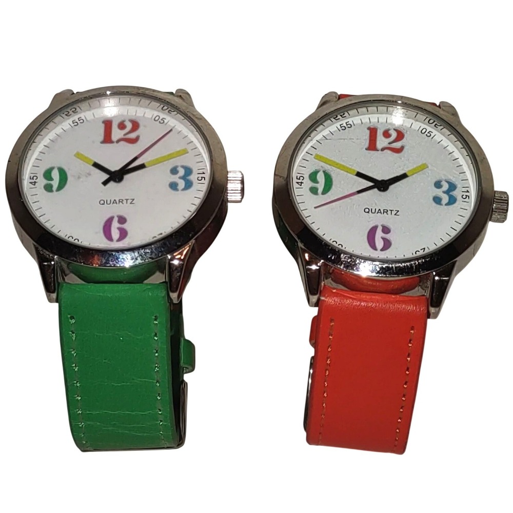 2 Avon Watches His + Hers Green Pink Quartz Movement Analog ACT Japan NEW NO BOX